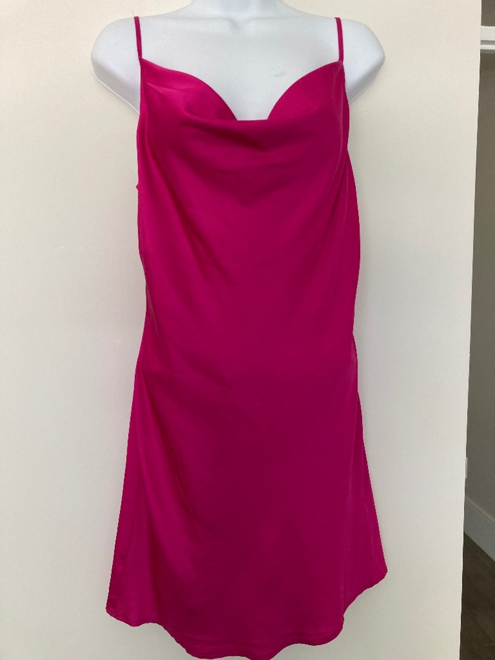 "Garage" Silky Hot Pink Short Dress, Size S